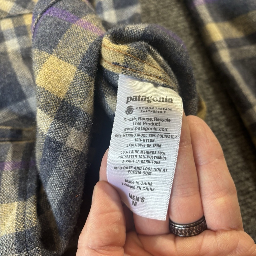 Patagonia Recycle Wool Shirt Mens Medium Flap Pocket Retro Plaid Long Sleeve - Picture 6 of 9